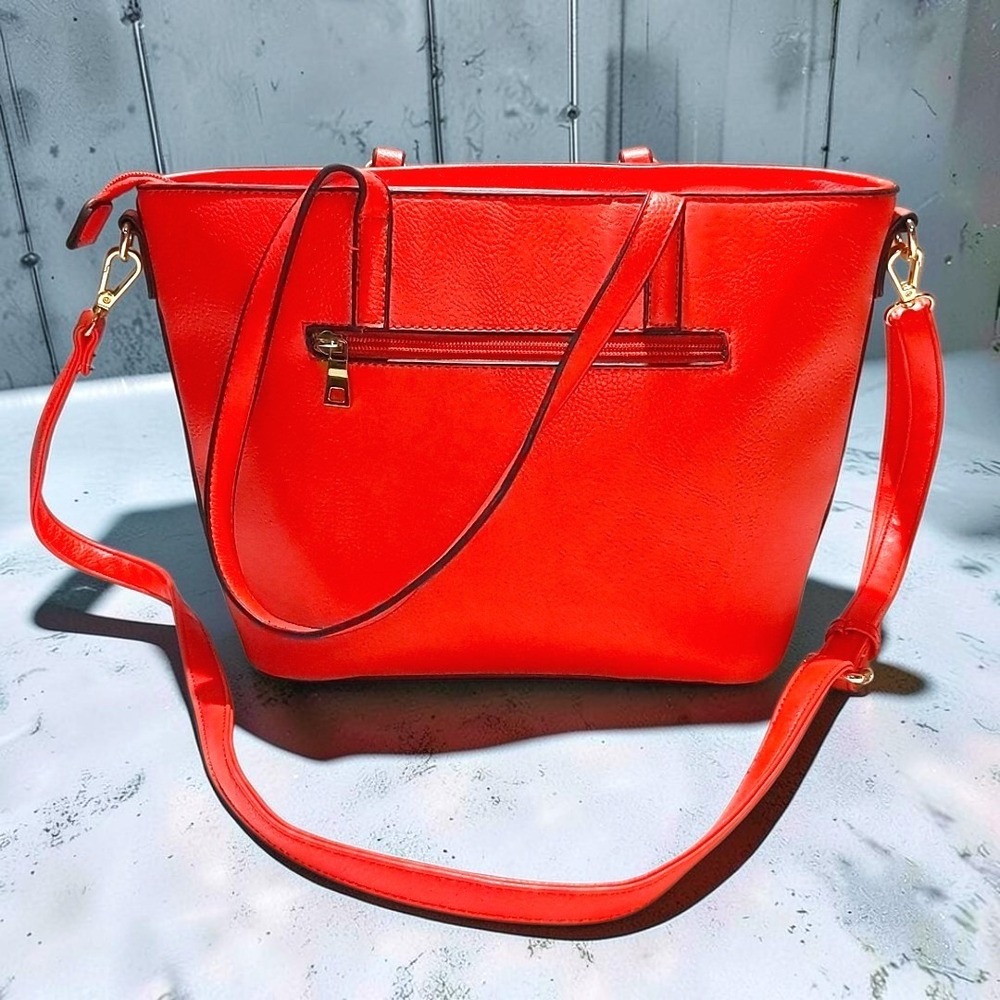 Y2K Red Leather Tote Crossbody Shoulder Bag Purse Satchel Travel Everyday Medium